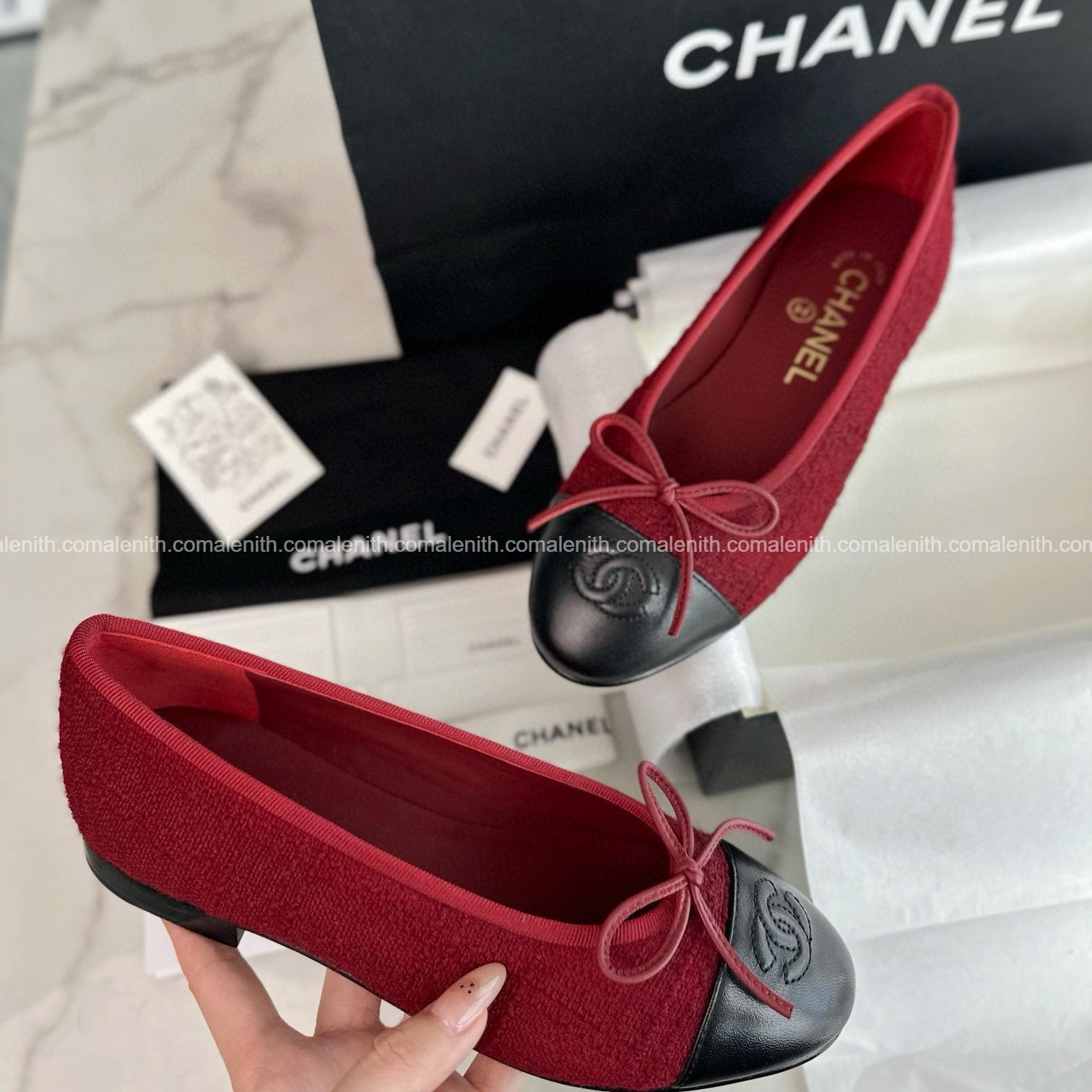 Chanel 24K Burgundy Woven Fabric Ballet Flats